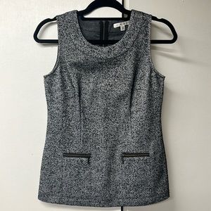 Cabi brand Ce Ce Top. Black herringbone sleeveless top with back zip